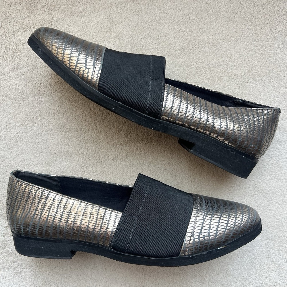 Walking Cradles Metallic Bronze & Black Flat Loafer Shoes Women 8 Casual Comfort